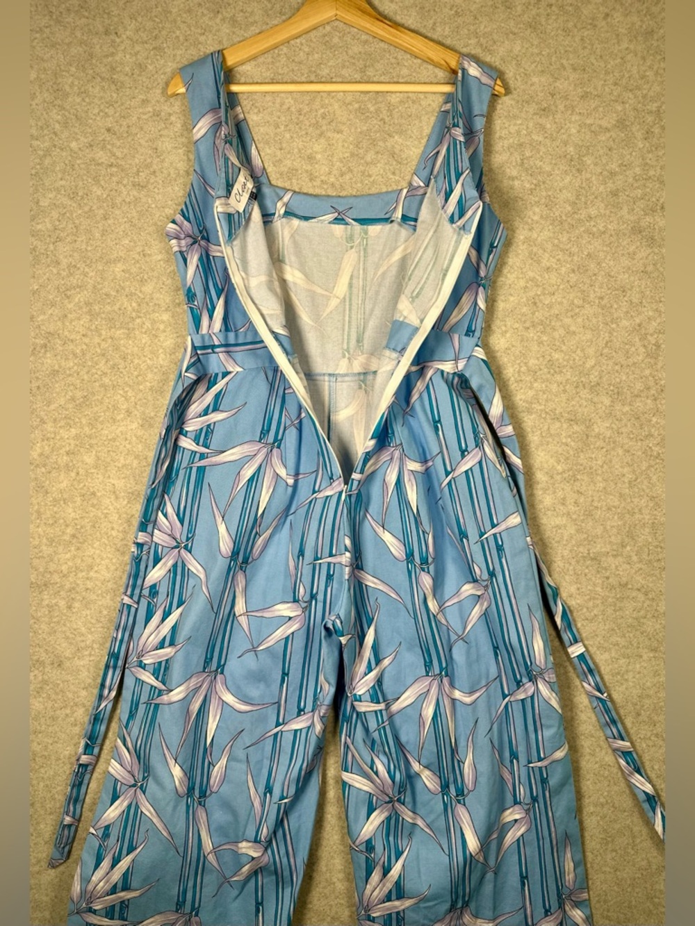 Closet London Cotton Blue Floral Tropical Sleeveless Belted Jumpsuit 10 UK 14 - Picture 9 of 13